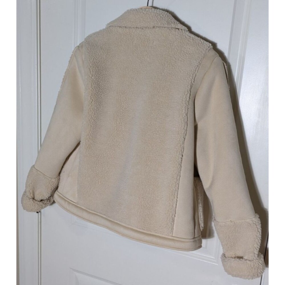 Catherine Malandrino Faux Shearling Moto Jacket Medium Beige Suede Zip - Picture 7 of 10